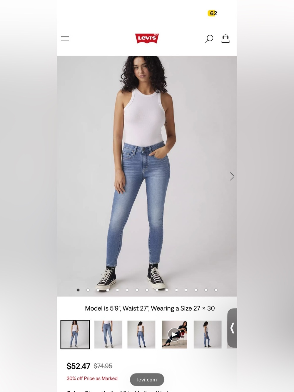 Levi's Mid Wash 721 Skinny Jeans in Blue